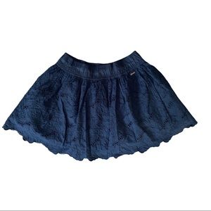 Vintage Y2K Hollister Navy Lined Cotton Eyelet Mini Full Skirt Size Medium